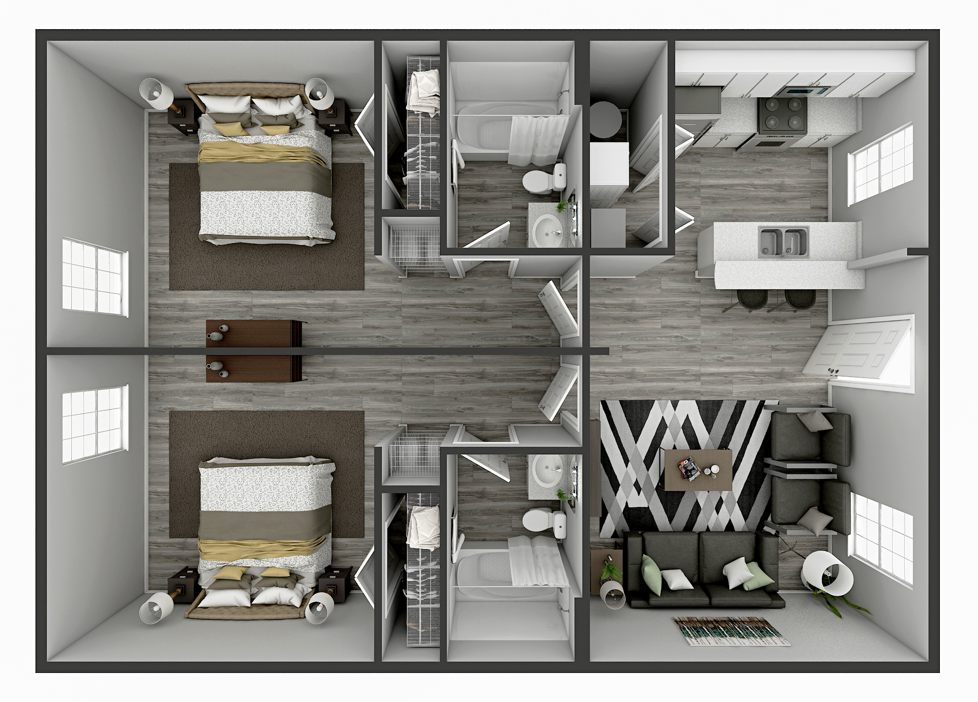 Floorplan of 2 bedrooms and 2 baths of Elevate on Cascade in Tallahassee, Florida
